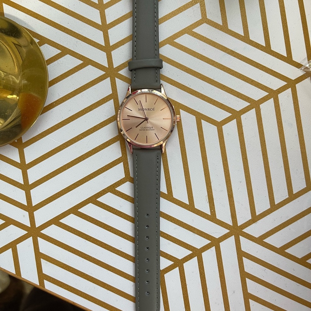Monroe Watch- Grey Leather, Rose Gold face